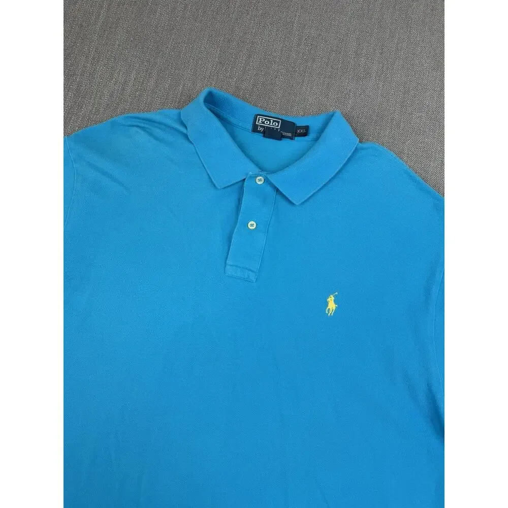 Polo Ralph Lauren Polo Shirt Mens XXL Blue Yellow Pony Short Sleeve Cotton